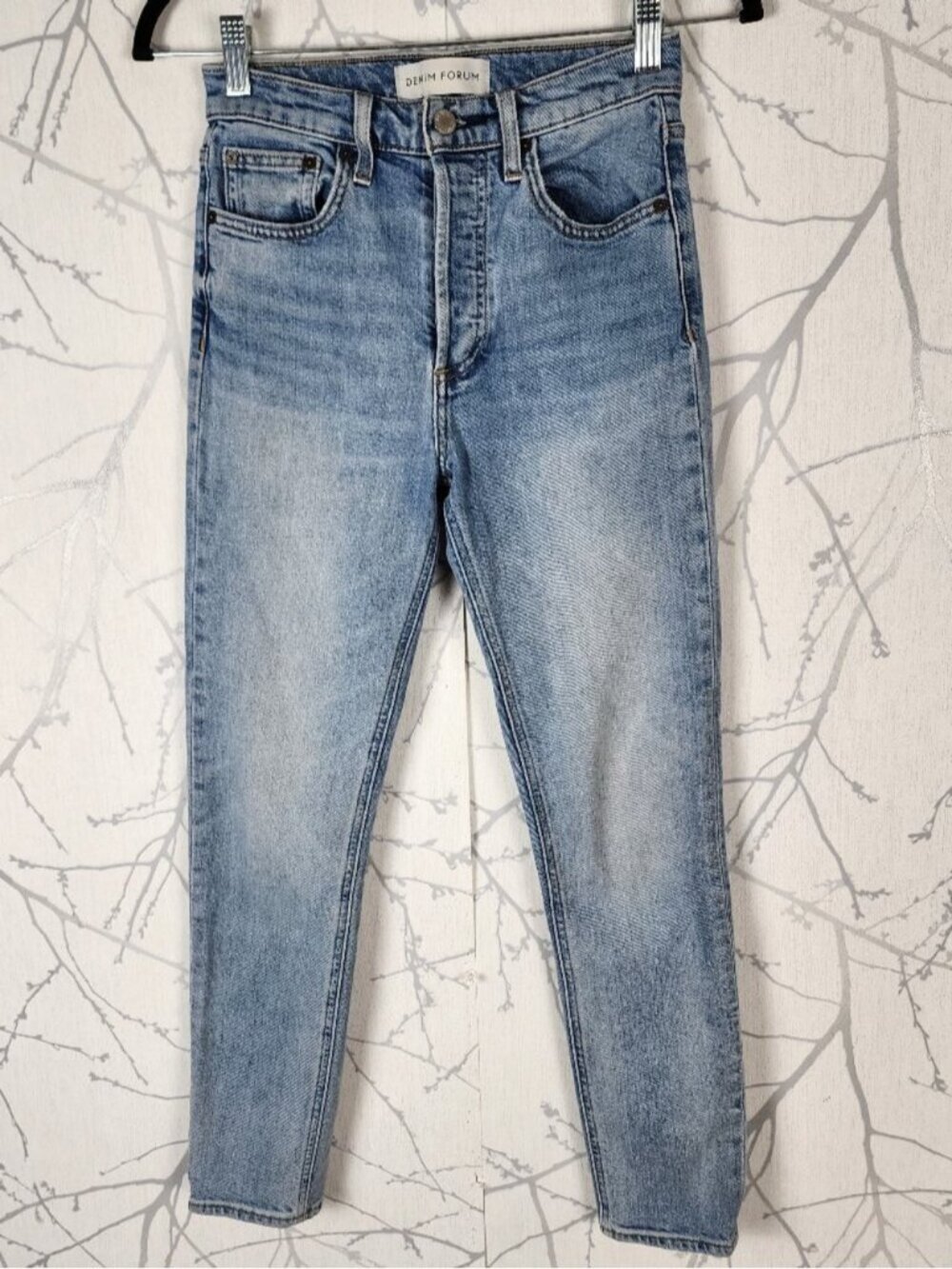 Denim Forum Light Wash Button Fly Yoko High Rise Slim Jeans
